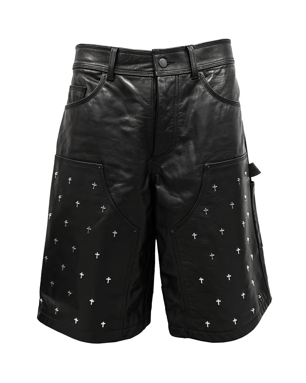 Leather Double Knee Cross Shorts / Black