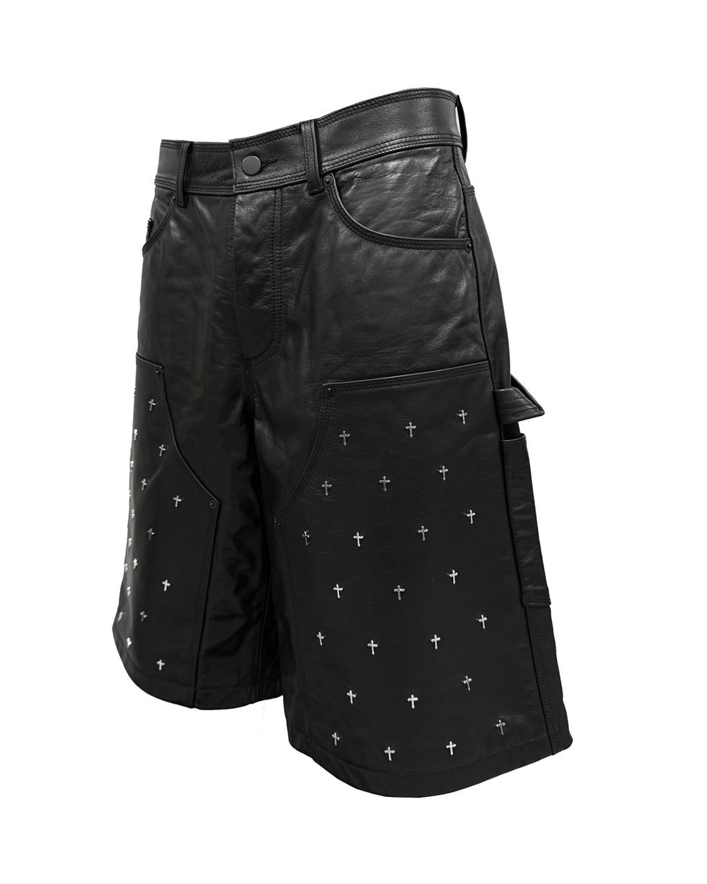 Leather Double Knee Cross Shorts / Black