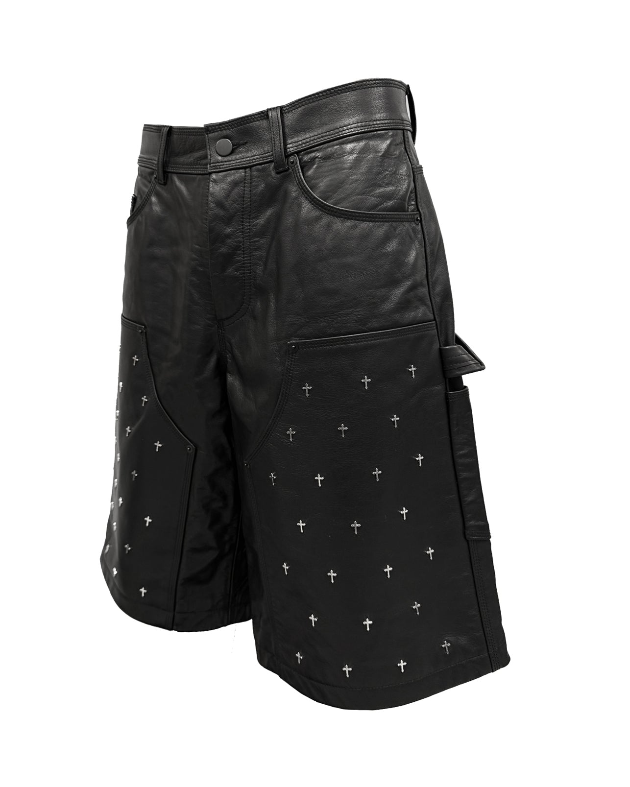 Leather Double Knee Cross Shorts / Black