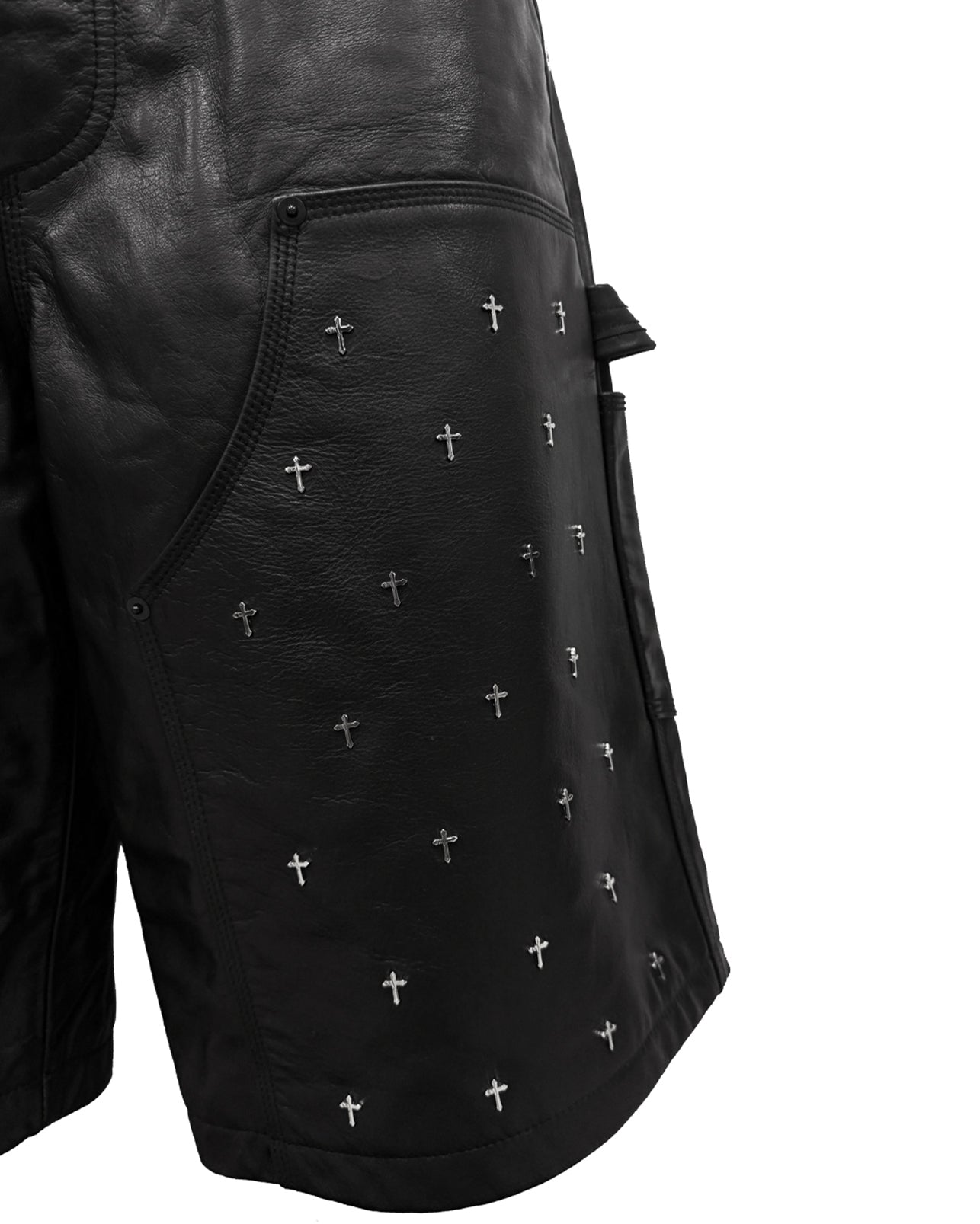 Leather Double Knee Cross Shorts / Black