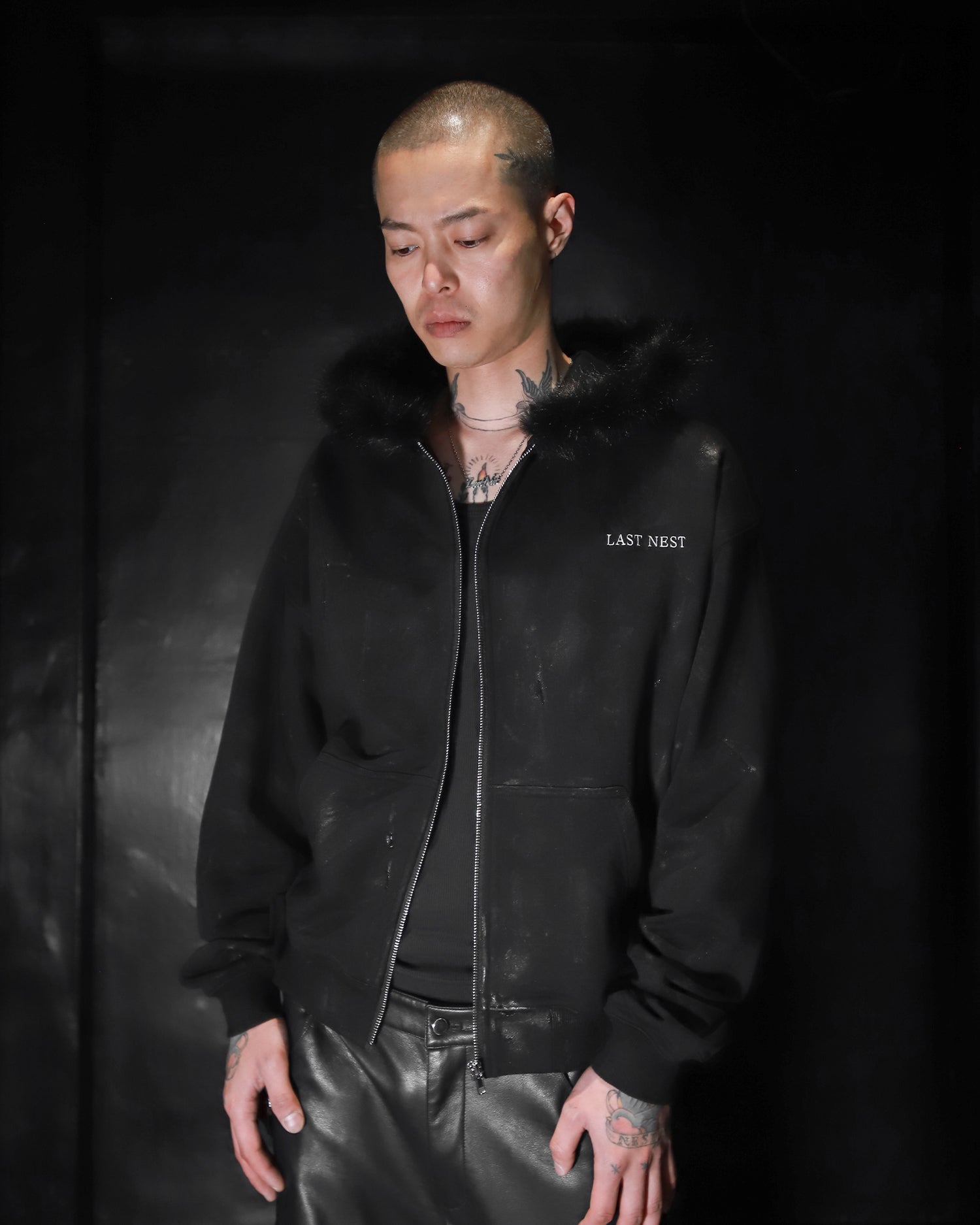 FUR COATING HOODIE / BLACK