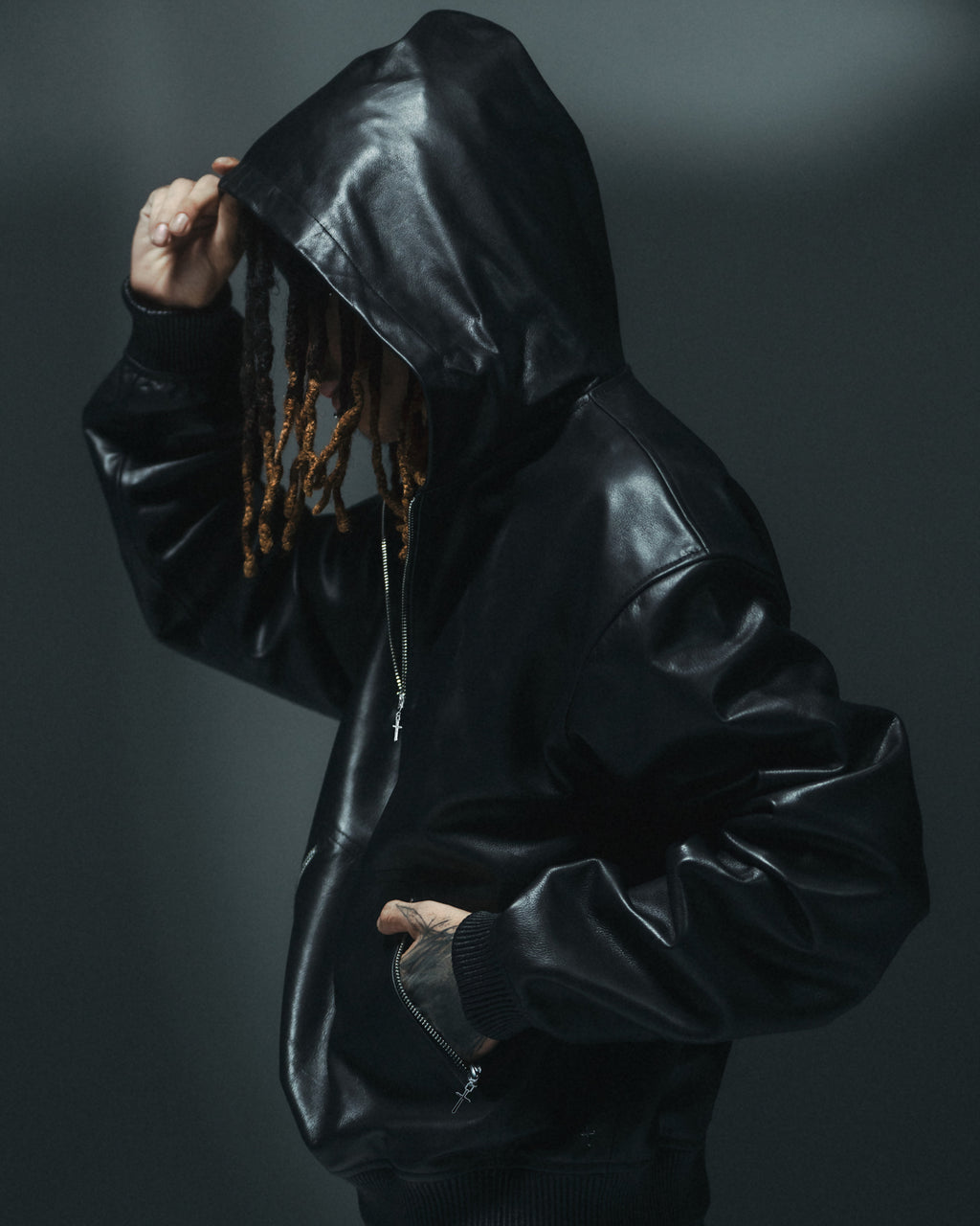 Leather Hoodie / Black