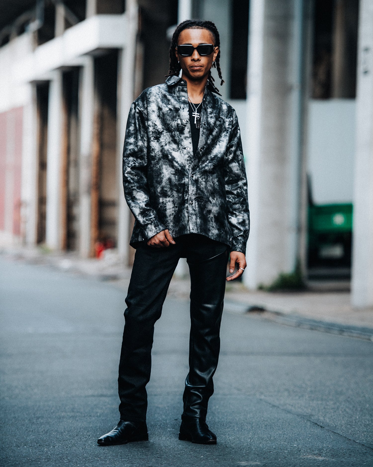 Leather Tie-Dye Shirts / Black