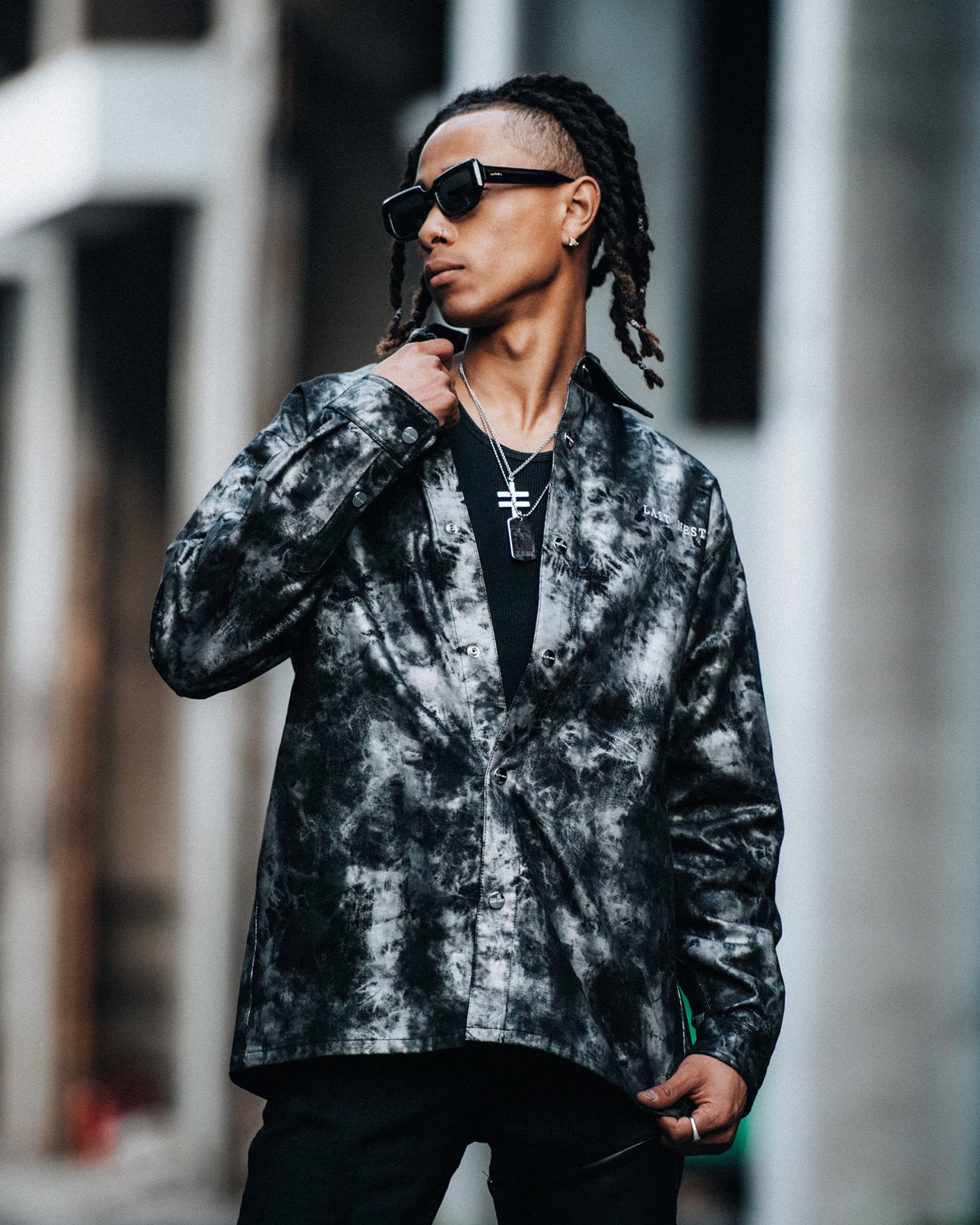 Leather Tie-Dye Shirts / Black