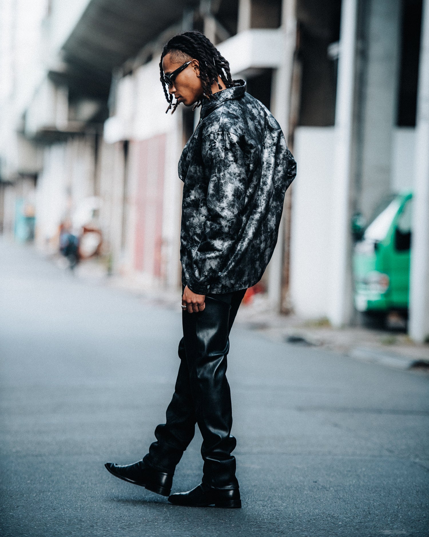 Leather Tie-Dye Shirts / Black