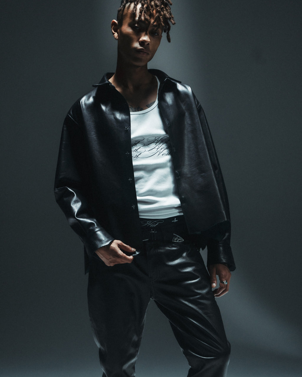 Leather L/S Shirts / Black
