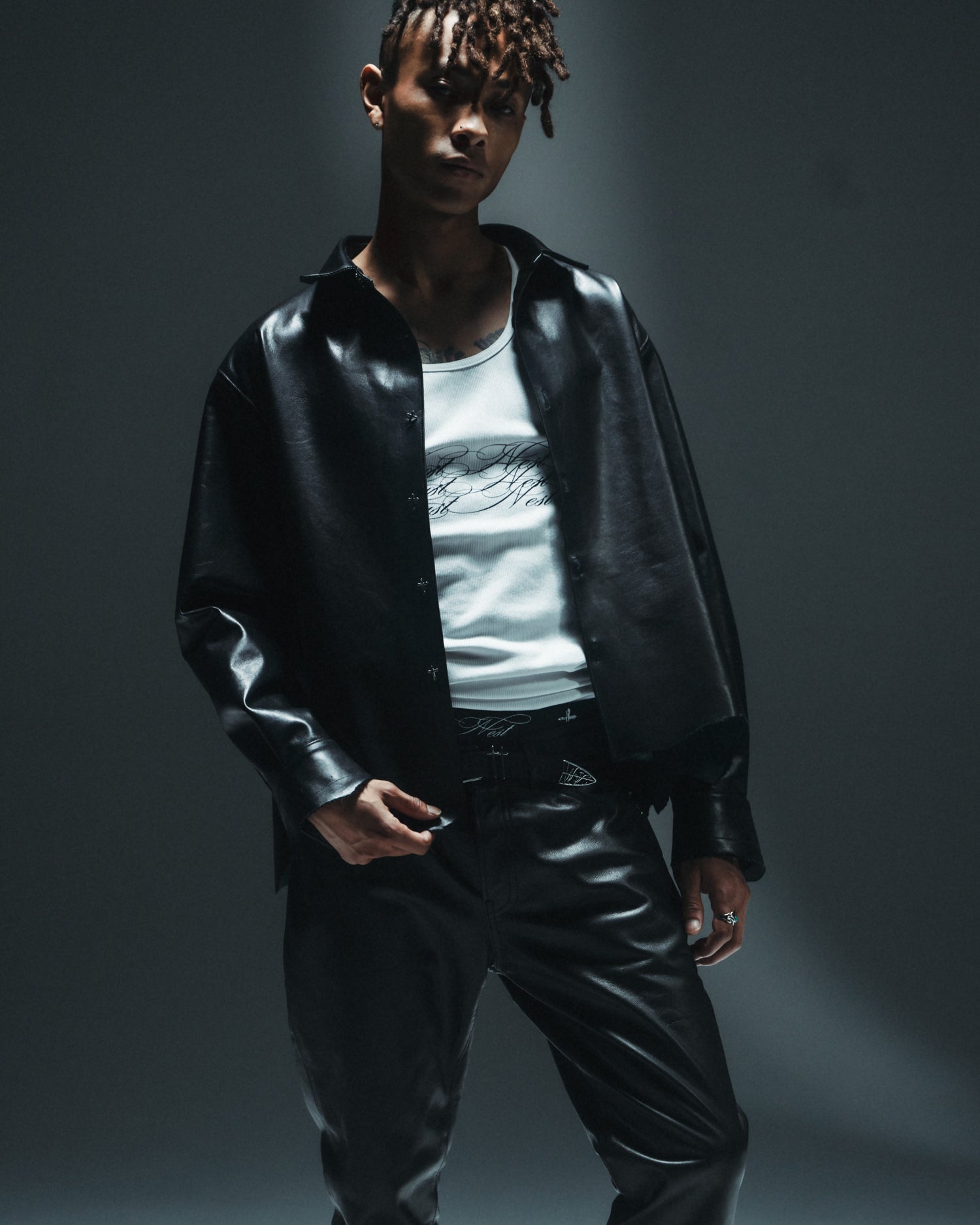 Leather L/S Shirts / Black