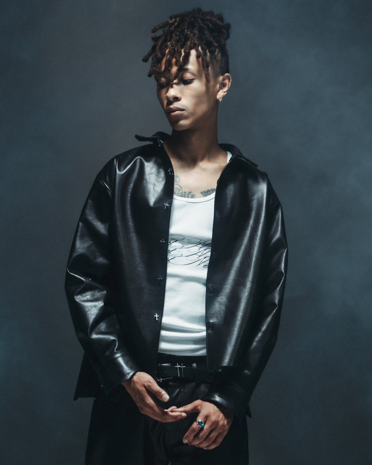 Leather L/S Shirts / Black