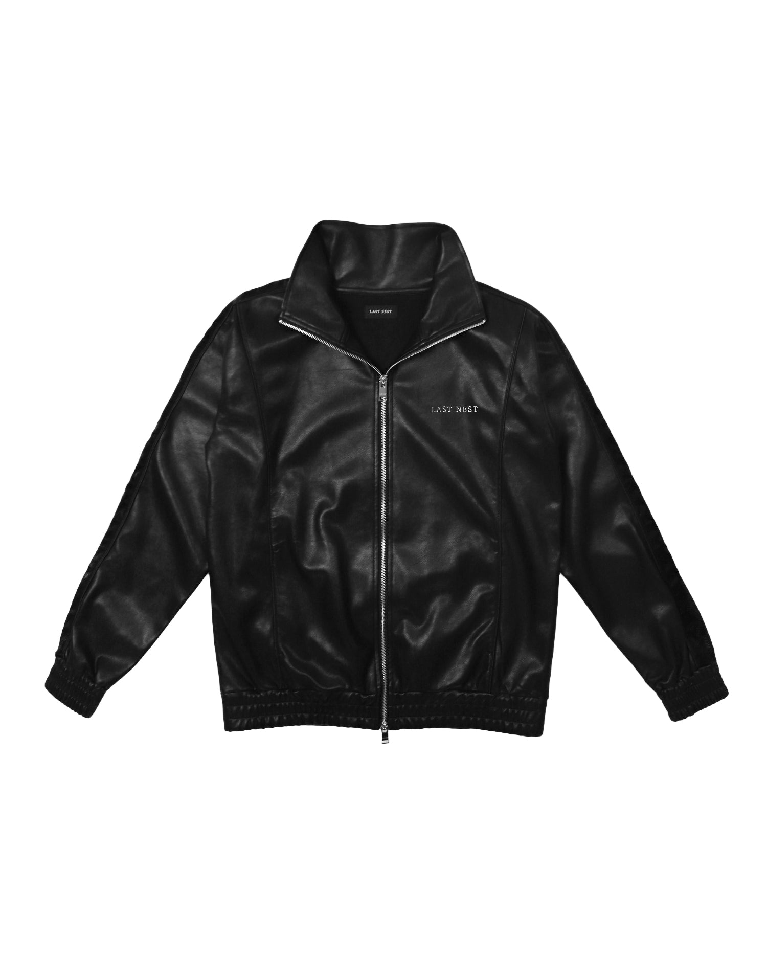 Faux Leather Track Jacket / Black｜LAST NEST Official Online Site