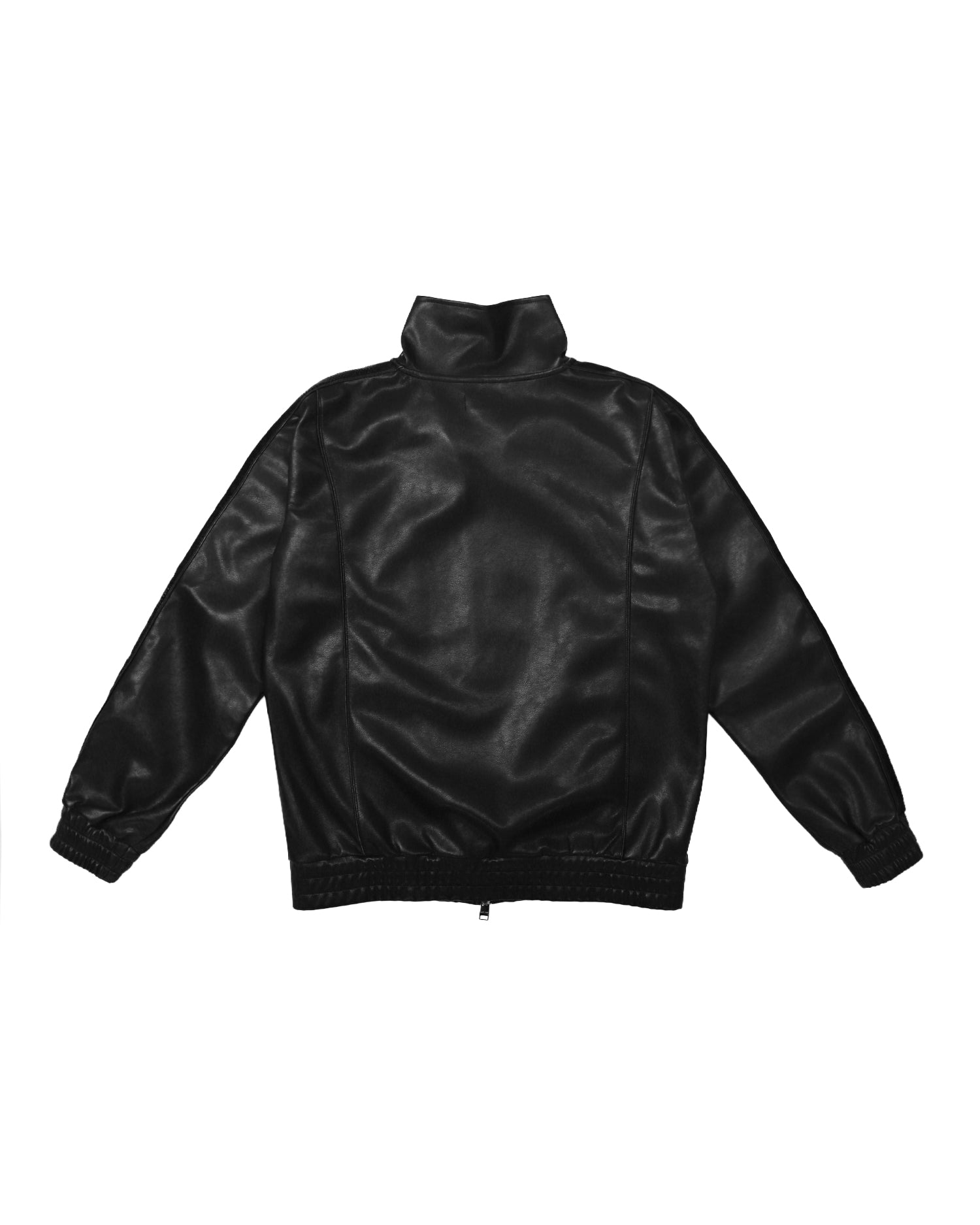 Faux Leather Track Jacket / Black