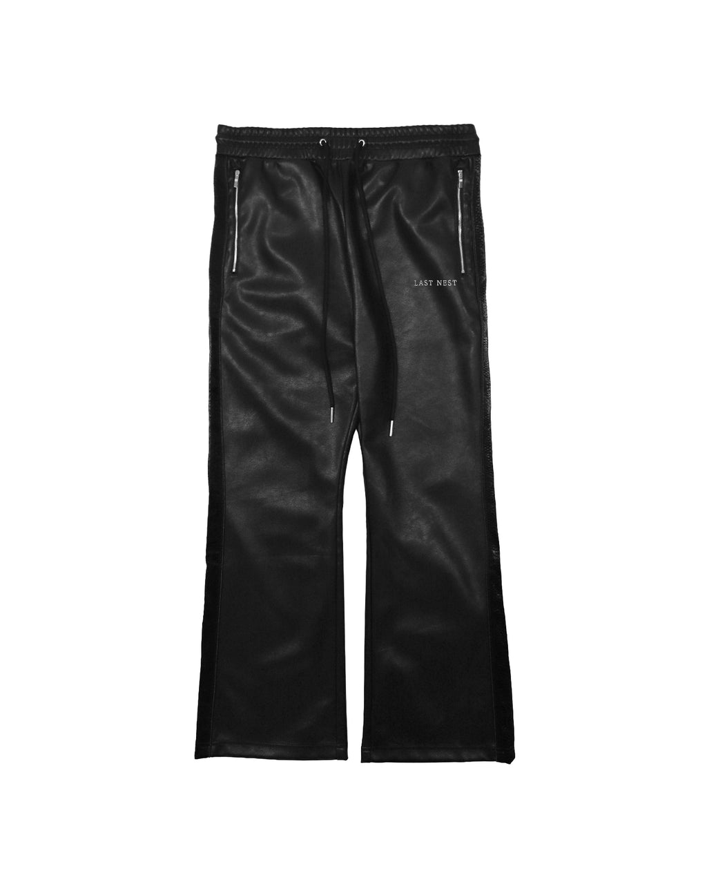 Faux Leather Track Pants / Black