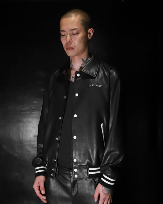 LEATHER VARSITY JACKET / BLACK