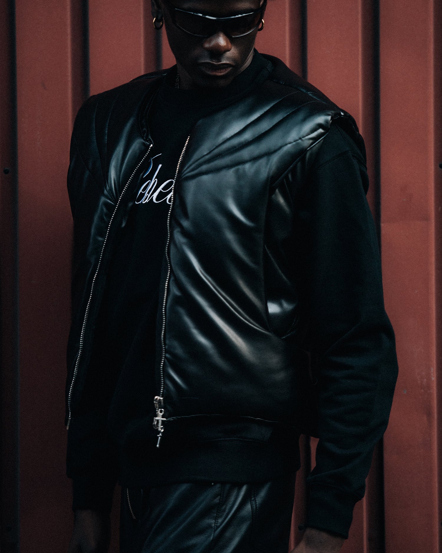 Faux Leather Padded Vest (×Grouture) / Black