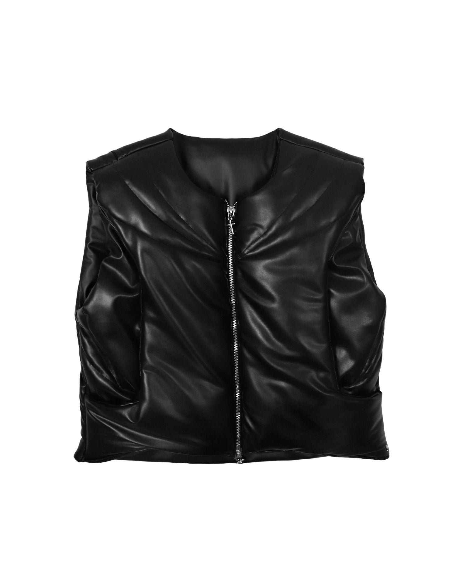 Faux Leather Padded Vest (×Grouture) / Black｜LAST NEST Official